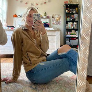 Tangerine Tan Cheetah Print Velour Full Zip Sweatshirt